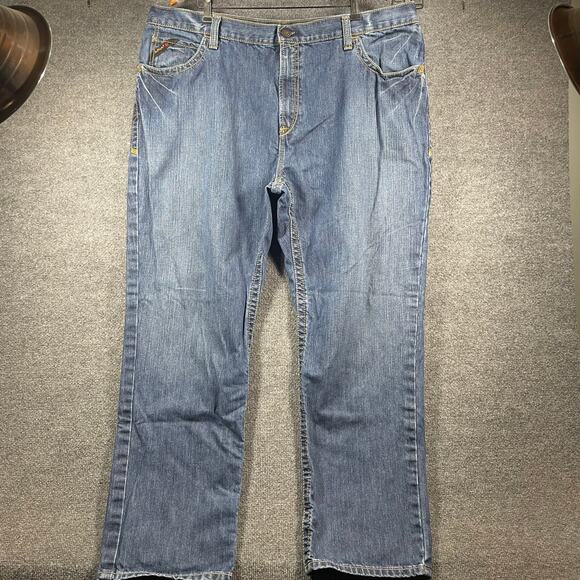 Ariat Work FR Low Rise M4 Boot Cut Jeans Men's 44X32 Blue Western Denim Cowboy - Picture 1 of 10